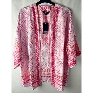 Slim Factor by Investments Size Plus 3X Open Front Short Sleeve Kimono Pink A34